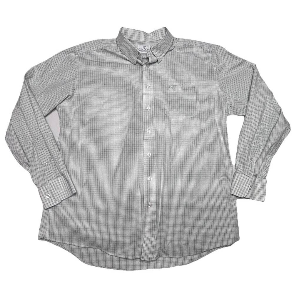 Genteal Mens XL Button Down Shirt Green Blue Check Plaid Long‎ Sleeve Duck Logo